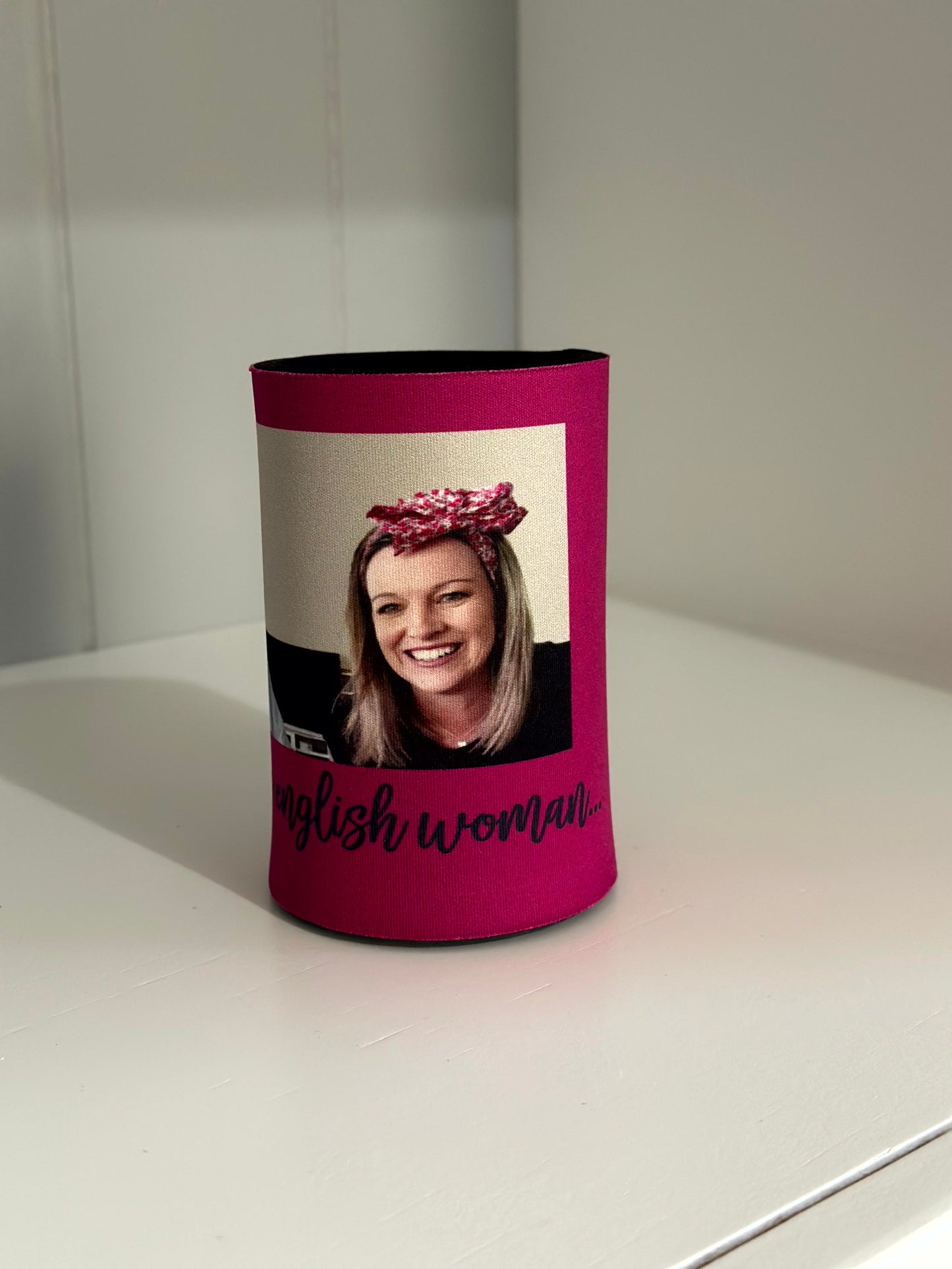 'Speaka Da English woman' stubby holder